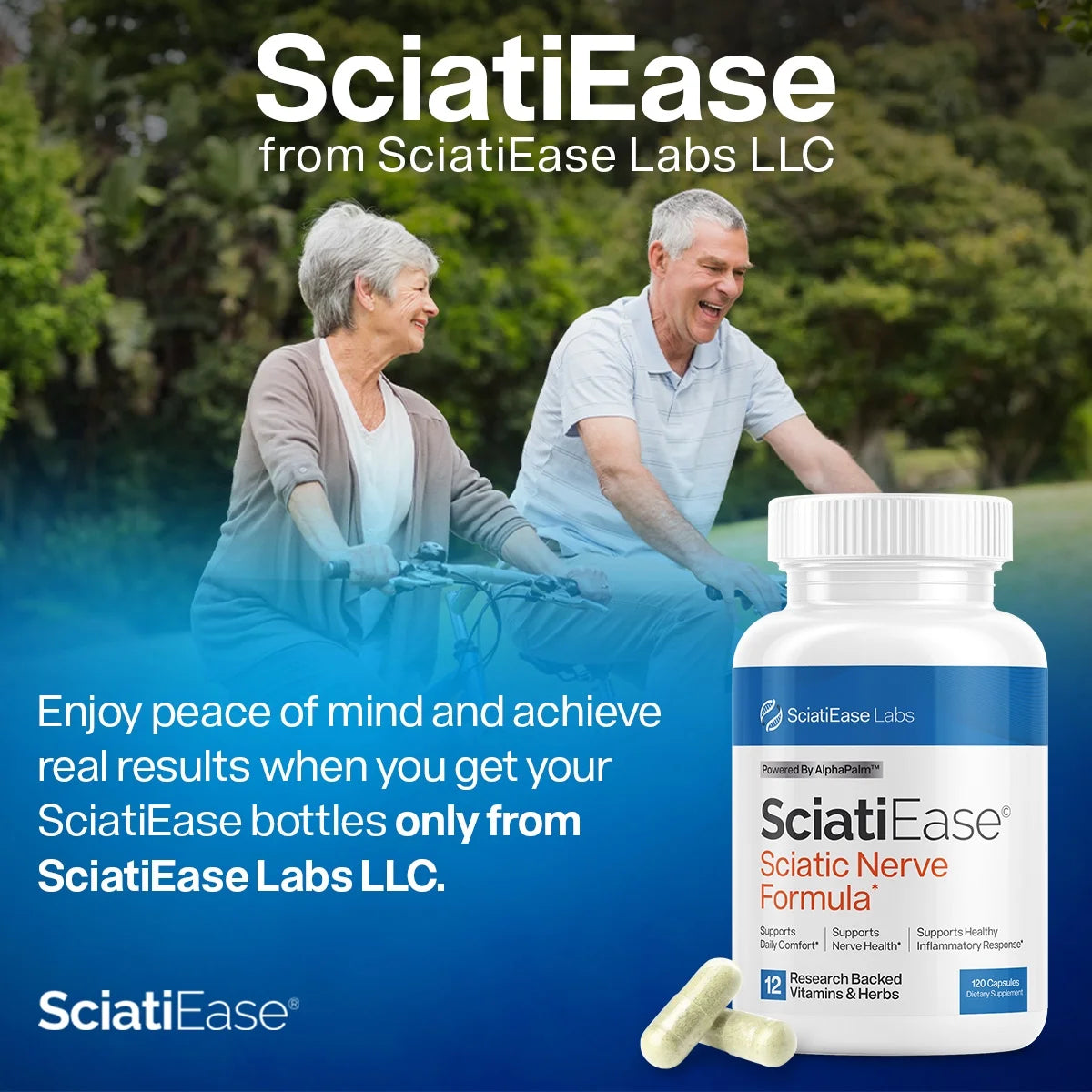 SciatiEase Sciatic Nerve Support Supplement – AlphaPalm, PEA, B Complex – 120 Capsules