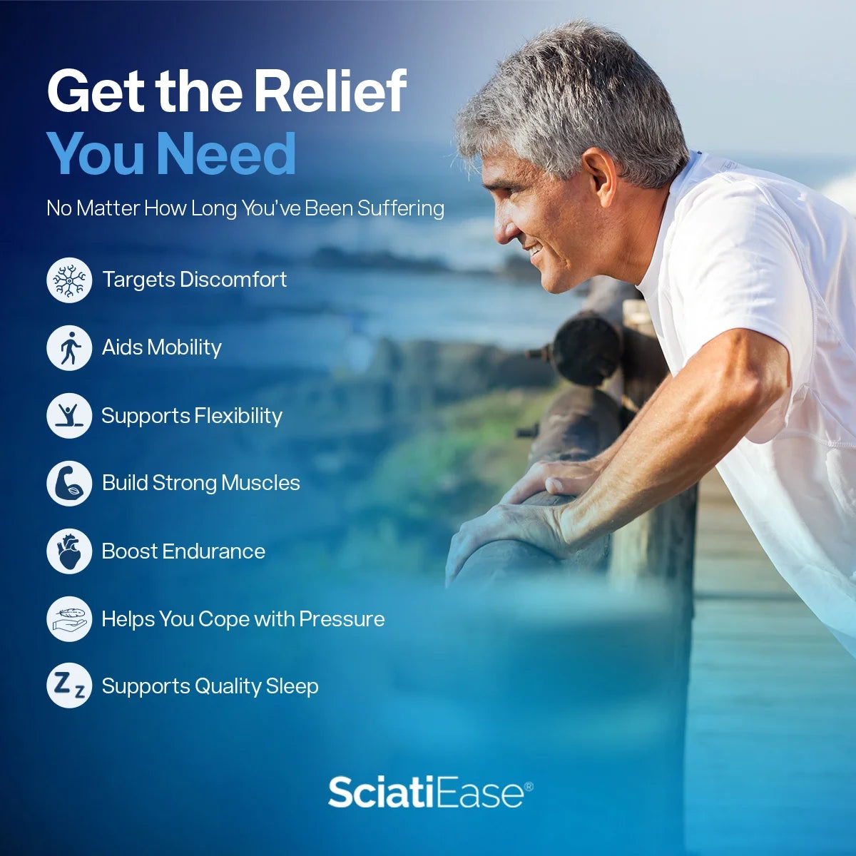 SciatiEase Sciatic Nerve Support Supplement – AlphaPalm, PEA, B Complex – 120 Capsules