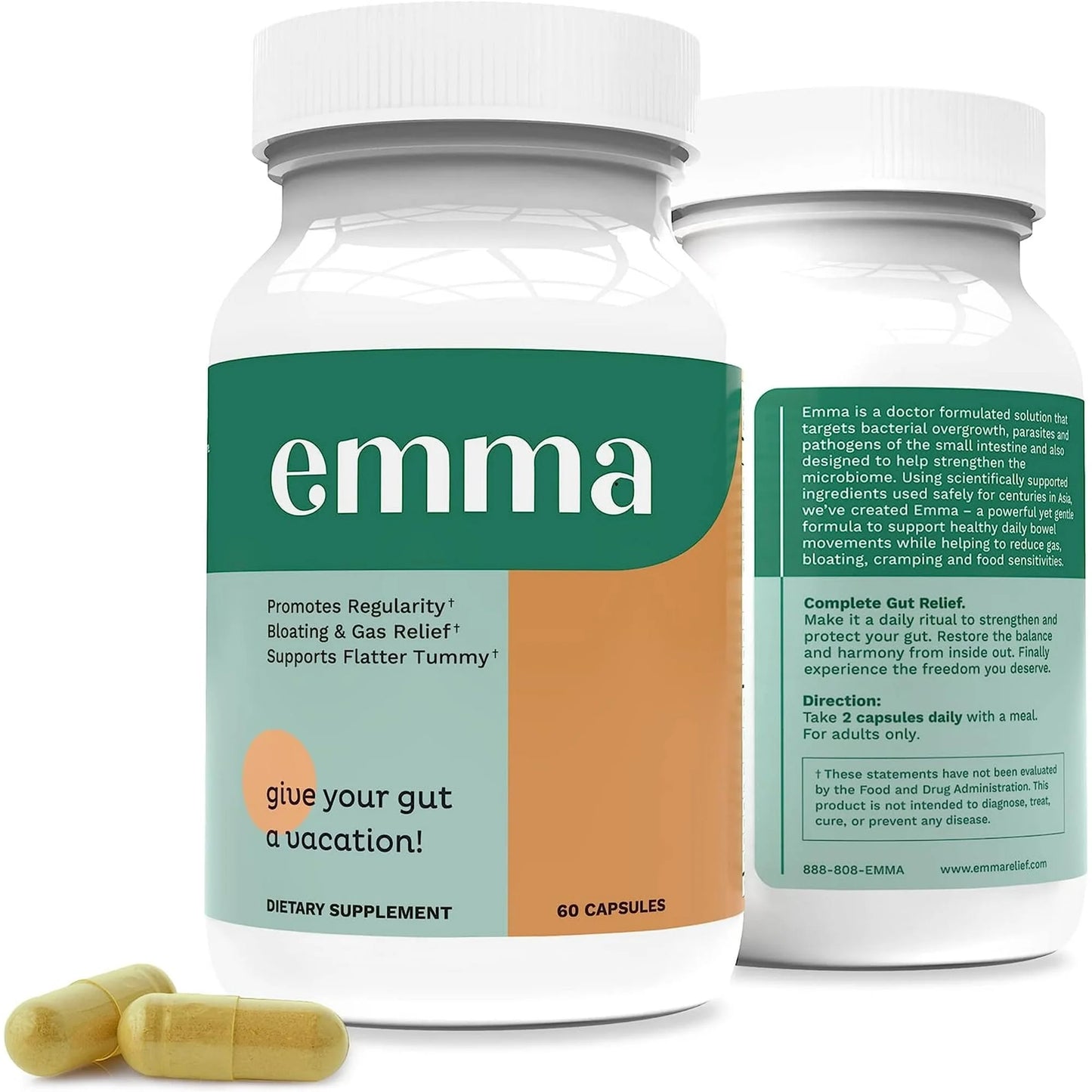 Emma Gut Health & Bloating Relief Supplement โ 60 Capsules โ Keto Friendly