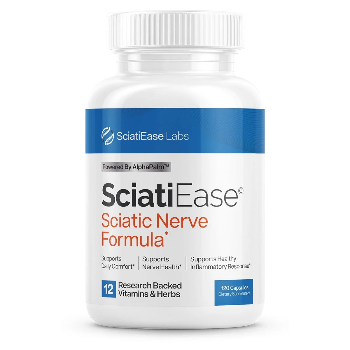 SciatiEase Sciatic Nerve Support Supplement – AlphaPalm, PEA, B Complex – 120 Capsules