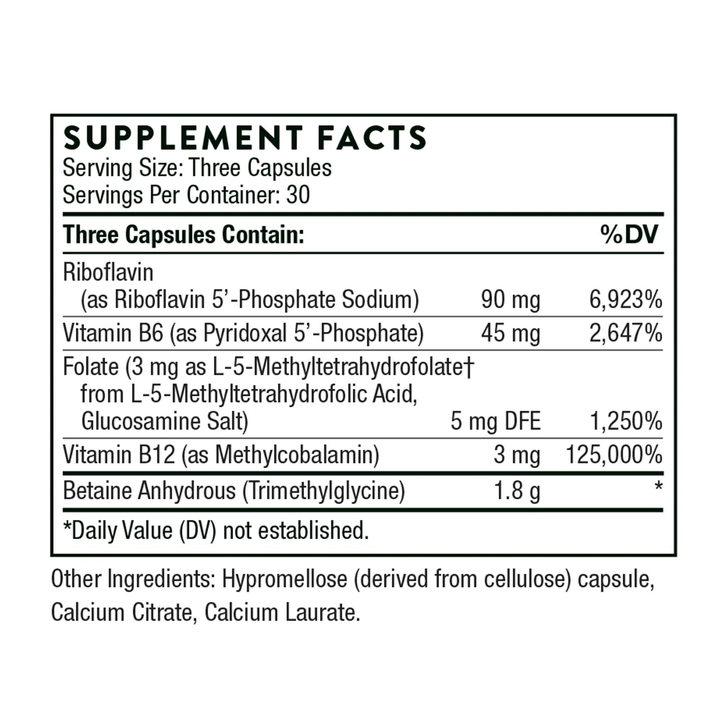 THORNE Methyl-Guard Plus β 5-MTHF, B2 B6 B12 β 90 Capsules β Methylation Support