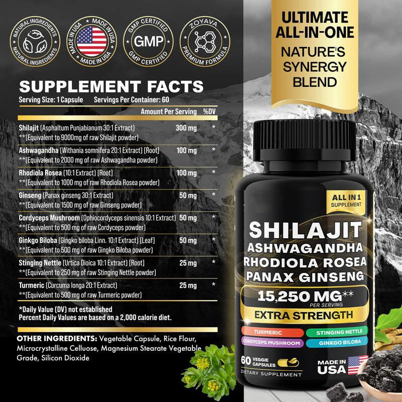 Sea Moss & Shilajit Capsules Bundle β 60 Count Each β 16-in-1 & 8-in-1 Multivitamin with Ashwagandha, Turmeric, Ginseng, Rhodiola β 24 Ingredient Vitality Formula