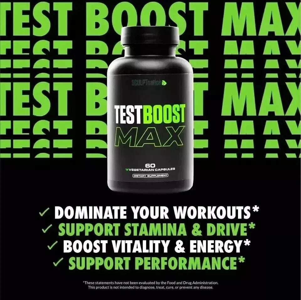 SculptNation Test Boost Max Testosterone Support for Muscle Growth & Fat Metabolism – 60 Capsules