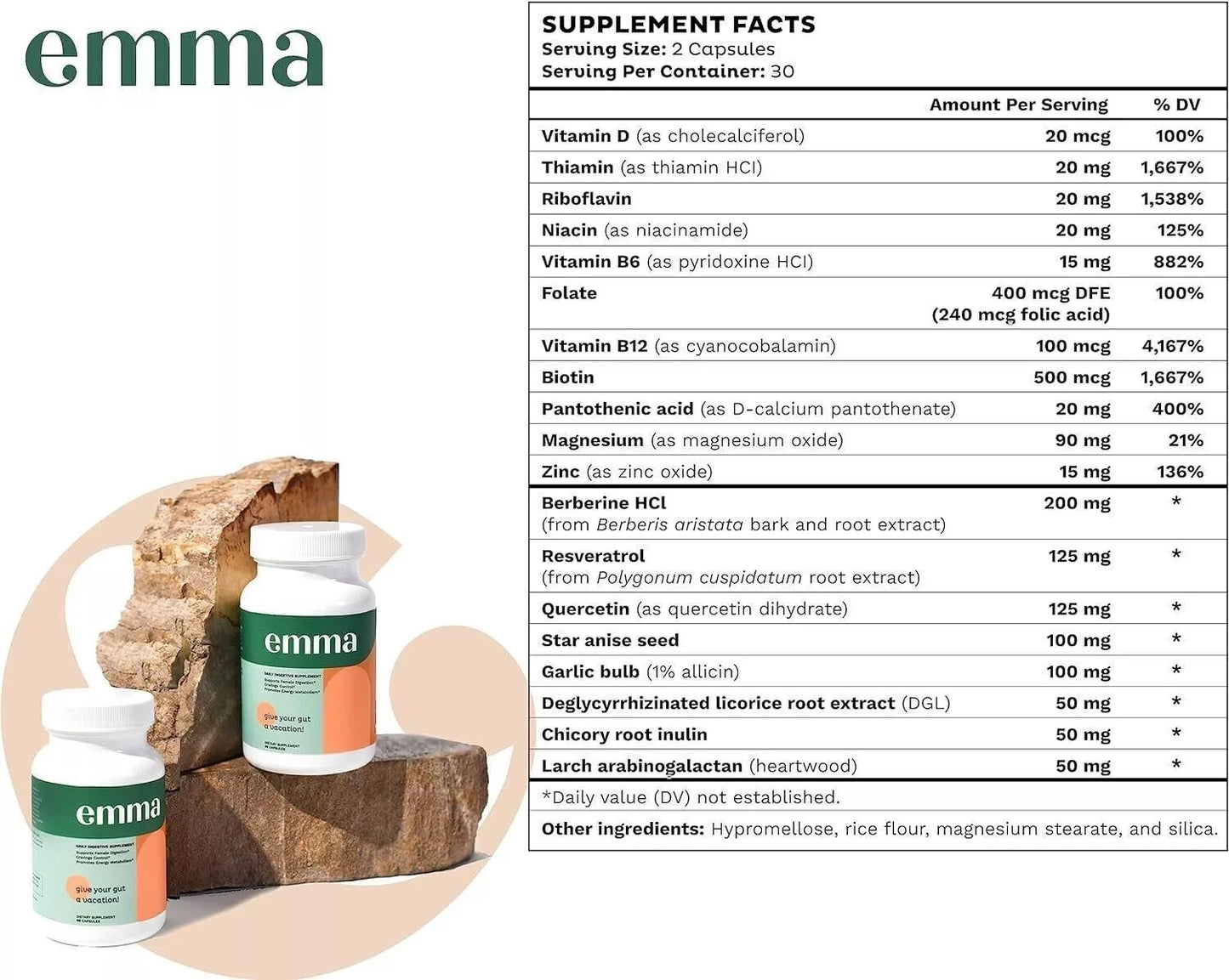 Emma Gut Health & Bloating Relief Supplement โ 60 Capsules โ Keto Friendly