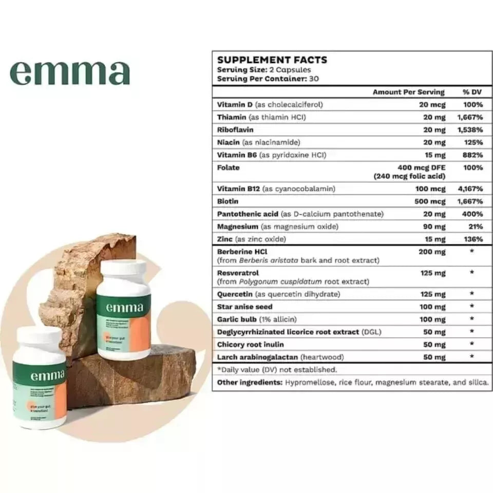 Emma Gut Health & Bloating Relief Supplement โ 60 Capsules โ Keto Friendly