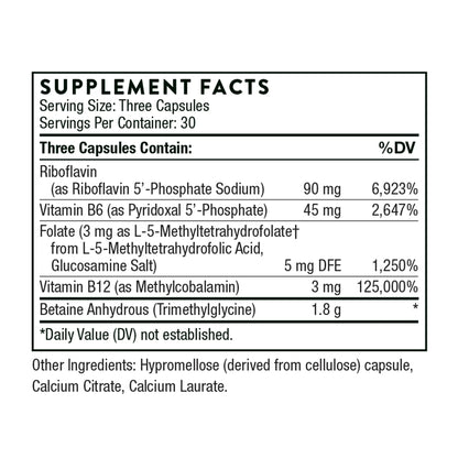 THORNE Methyl-Guard Plus – 5-MTHF, B2 B6 B12 – 90 Capsules – Methylation Support