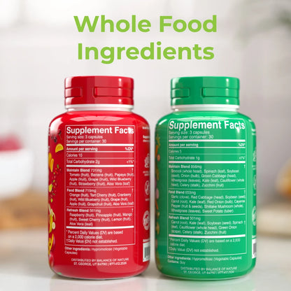Balance of Nature Fruits & Veggies Supplements – 90 Fruit + 90 Veggie Capsules – Whole Food Nutrition