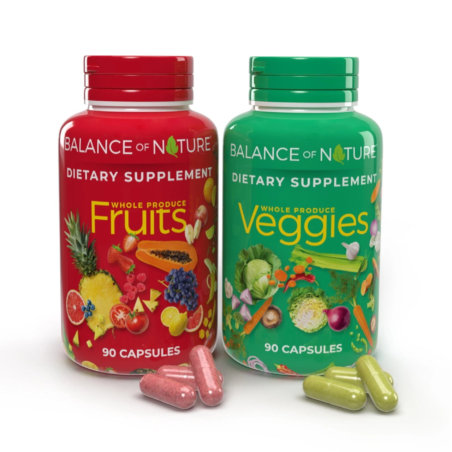 Balance of Nature Fruits & Veggies Supplements – 90 Fruit + 90 Veggie Capsules – Whole Food Nutrition